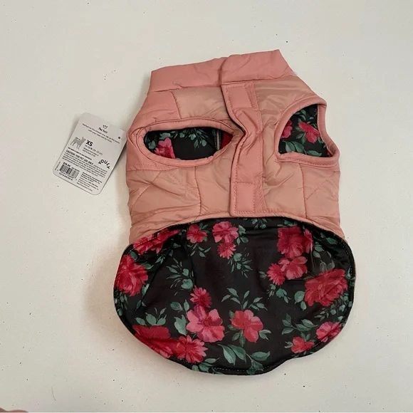 Youly Dog Pet Animal Outfit The Heir Puffer Vest Bow Reversible Floral Pink - Picture 4 of 9